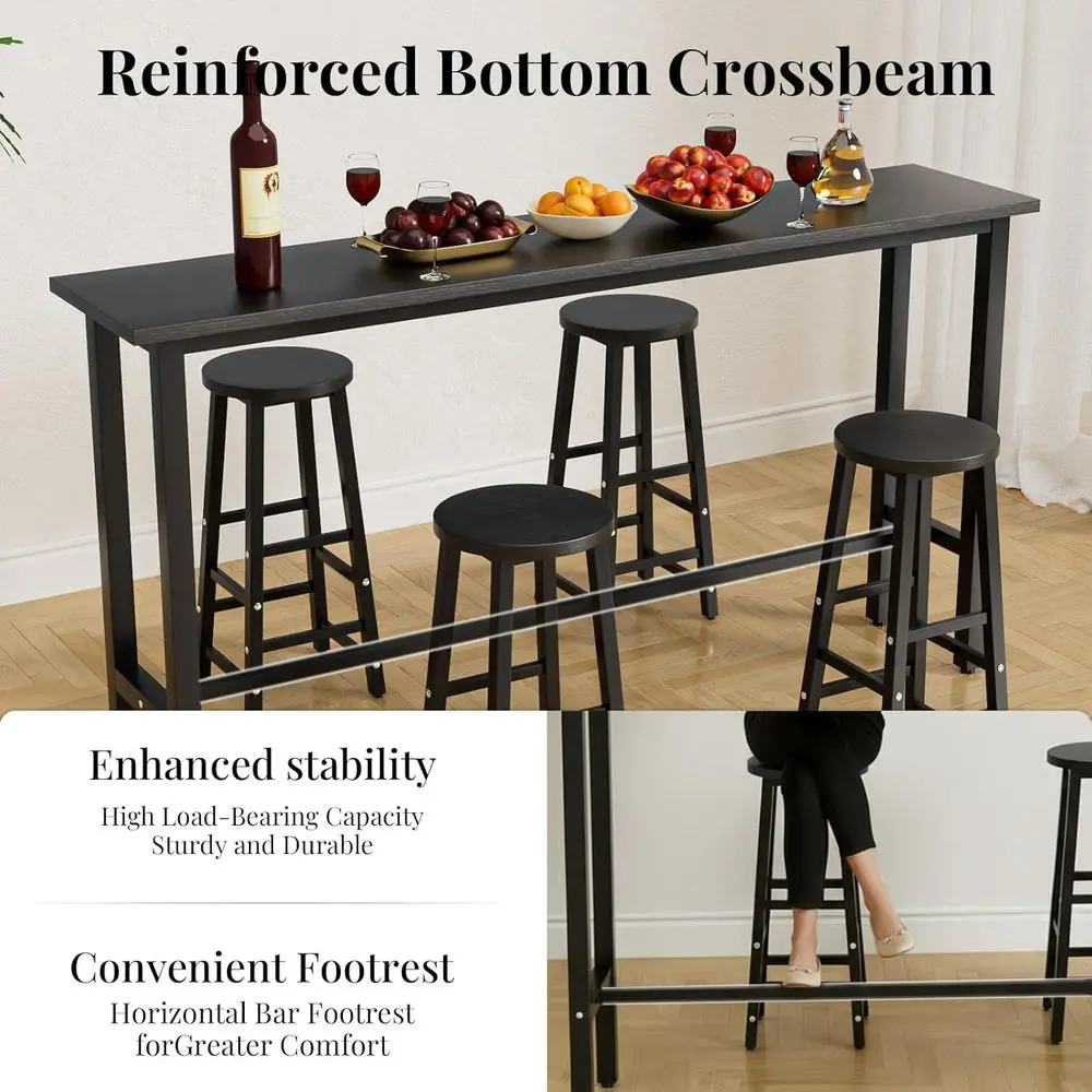 Counter-Height Pub Table Set for 4, Kitchen Dining, Small Spaces, Metal Frame, Black Console Table with Stools
