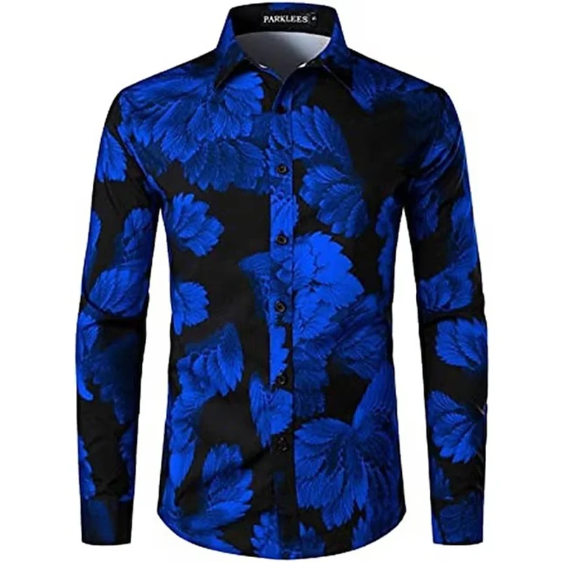 New Men\'s Shirts Long Sleeve 3D Flowers Print Lapel Button Summer Clothes For Men Up Top Prom Birthday Fashion Boyfriend Shirts