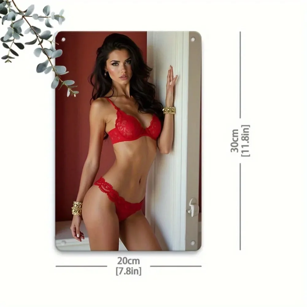 لوحة فنية جدارية حديدية قديمة (20 × 30 سم) - تصميم نسائي مثير مع نص "ملابس داخلية مثيرة وإغراء"، قطعة واحدة لديكور لا حاجة للطاقة #2