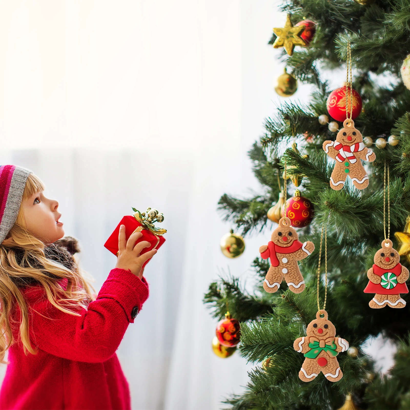 

12pcs Christmas naments PVC Hanging Decor Gingerbread Man Xmas Tree Supplies Eco Friendly Lightweight Delicate