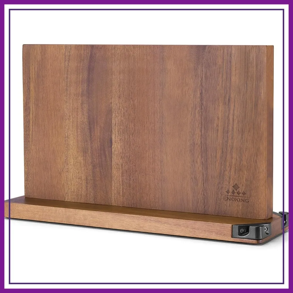 

15.2" Extra Large Magnetic Knife Block with Dual Sharpeners, Acacia Wood Knife Holder & Display Stand with Strong Magnets