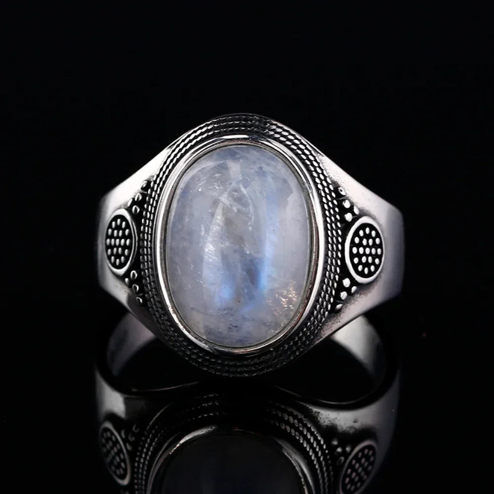 

925 Sterling Silver Ring 10x14MM Natural Moonstone Ring Vintage Jewelry Party Ring Fine Gift Accessories Wholesale