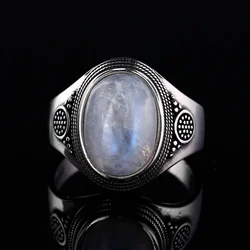 925 Sterling Silver Ring 10x14MM Natural Moonstone Ring Vintage Jewelry Party Ring Fine Gift Accessories Wholesale