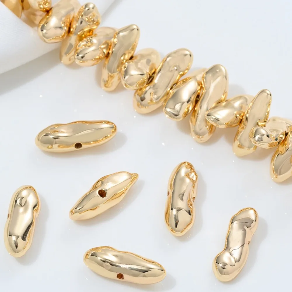 

Copper Bead 14K Gold Color Irregular Broken Gold Strip Bead Diy Handmade Crystal String Pearl Hand Necklace Jewelry Accessories