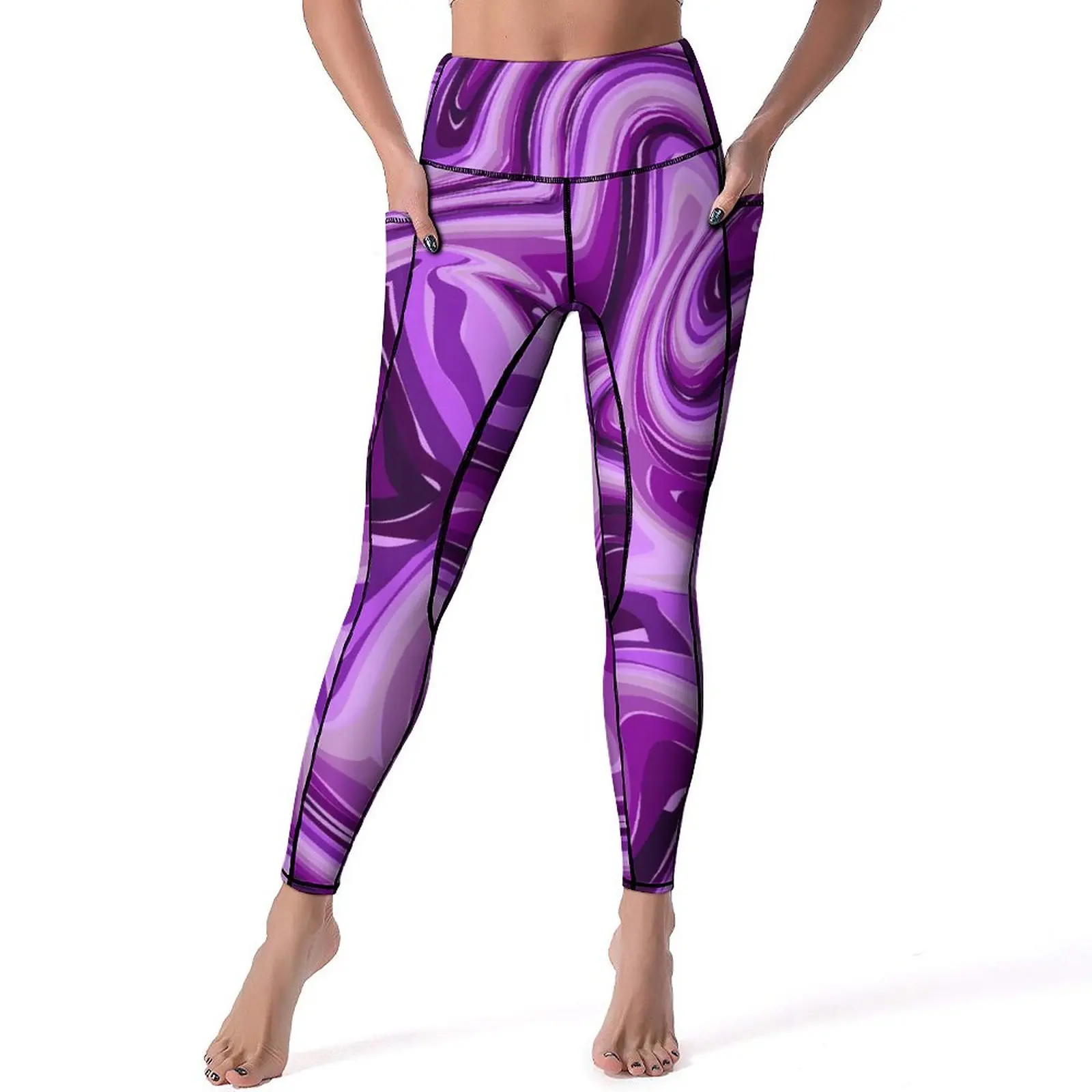 

Purple Marble Print Leggings Liquid Fitness Gym Yoga Pants Push Up Retro Leggins Elastic Custom Sports Tights Birthday Gift