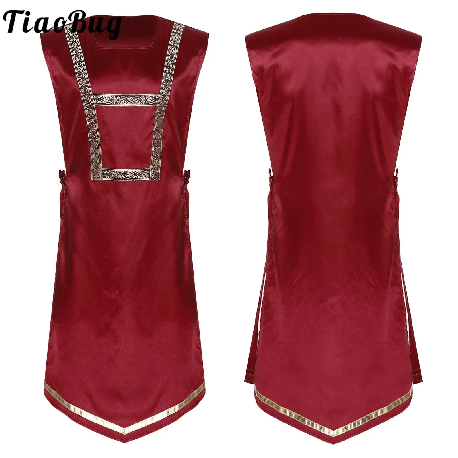 

Men Liturgical Worship Dance Tunic Dresses Choir Robe Church Praise Costume Sleeveless Lace-up Sides Split Satin Robe Dancewear