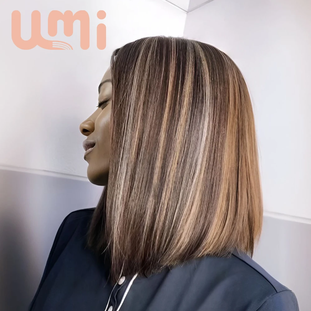 

13x4 HD Transparent Lace Frontal Straight Bob Wig 100%Brazilian Human Hair Ombre Honey Blonde and Brown 10-16inch Swiss Lace Wig