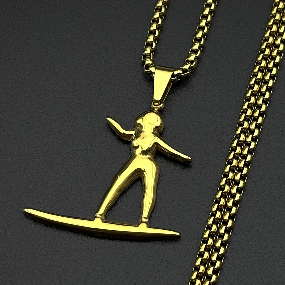 Surfer Surfbrett Anhänger Halskette Strand Ozean Liebhaber Geschenk Sommer Sport Edelstahl Strandtouren Kette Tägliches Tragen Schmuck – Detail 4