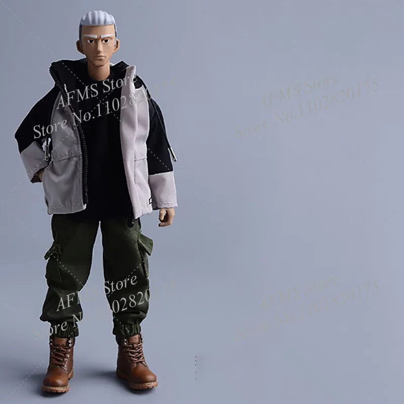 1/12 الرجال الجندي المرقعة كولوربلوك سترة في الهواء الطلق المشي لمسافات طويلة تسلق التخييم مقنعين البريدي معطف صالح 6 بوصة عمل الشكل الدمى اللعب