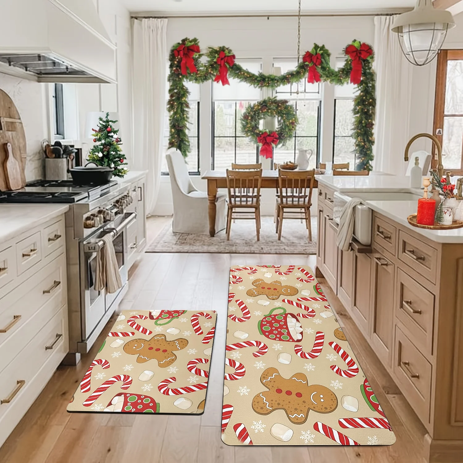 1/2/3pcs Christmas Gingerbread Man Theme Kitchen Carpet Set Kitchen Mat Hallway Laundry Bedroom Living Room Decor Floor Carpet