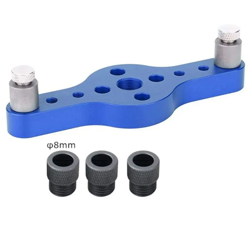 DT15 Blue Wood Dowelling Self Centering Drill Guide Kit, Locator Tool for Woodworking, Three Hole Puncher with Drill Bits