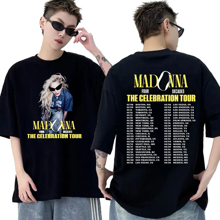 Madonna The Celebration Tour 2024 New Print T Shirt uomo donna Vintage Harajuku Fashion T-Shirt 100% cotone oversize T-Shirt