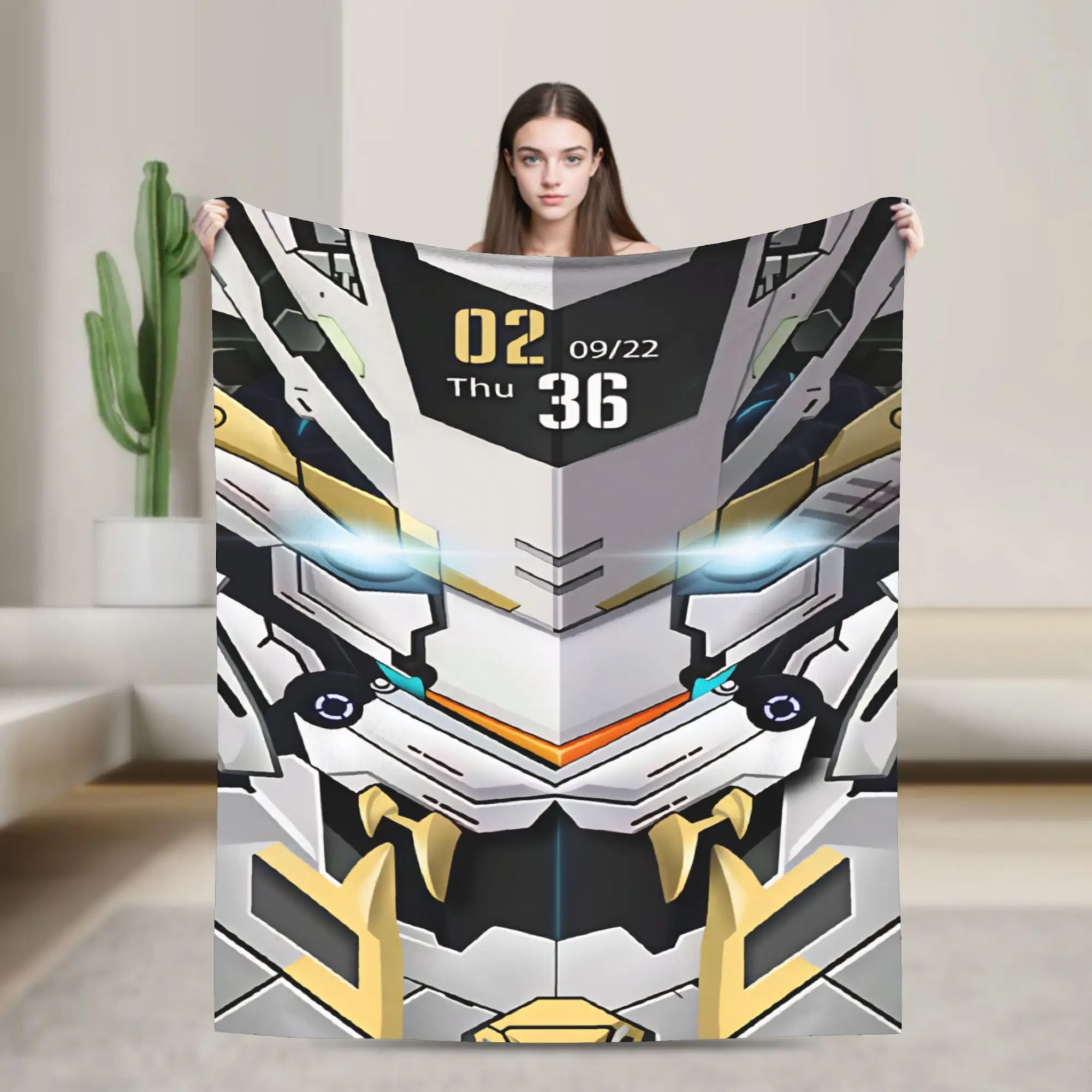Glowing Mechanical Robots Print Soft Blanket  Kids Plush Bedding Throws Street Trend Home Decor Flannel Bedspread Sofa Bed Cover