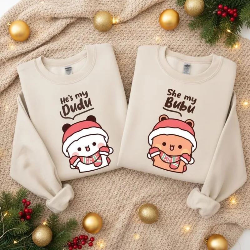 Bubu Dudu Christmas Couple Sweatshirt | Matching Holiday Sweater Gift Crew Neck Long Sleeve Fashion Comfortable Thermal Hoodie