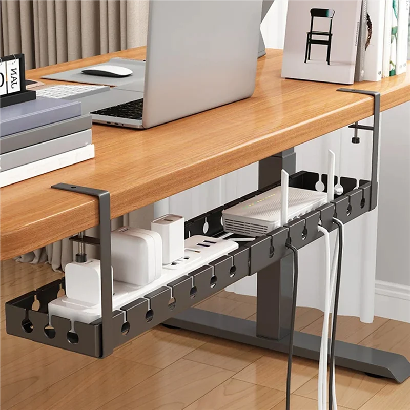 A27F-منظم الكابلات القابلة للسحب لا الحفر تحت مكتب إدارة الأسلاك صينية رف معدني للمنزل مكتب الكمبيوتر راوتر أسلاك البيانات #2