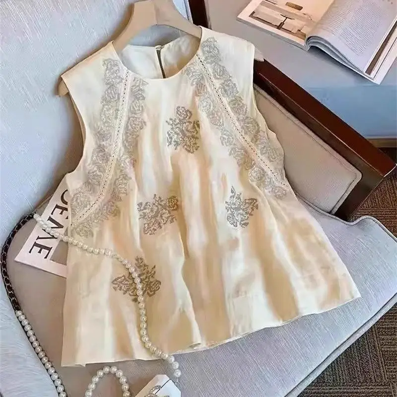 

Floral Embroidery Shirts 2026 Blusas Mujer De Moda Sleeveless Loose Blouse Thin Vintage Summer Blouses Tops Women's Clothing