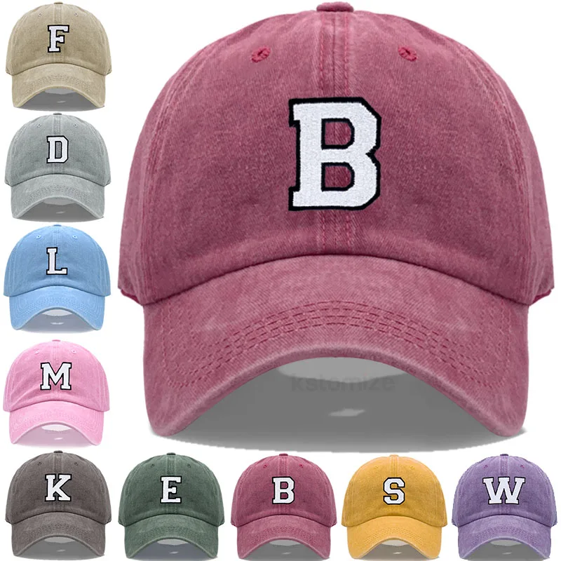 Gorra de béisbol bordada con letras iniciales A-Z para hombre y mujer, gorros de algodón lavado de alta calidad para papá, viseras deportivas para equipo, gorras Snapback