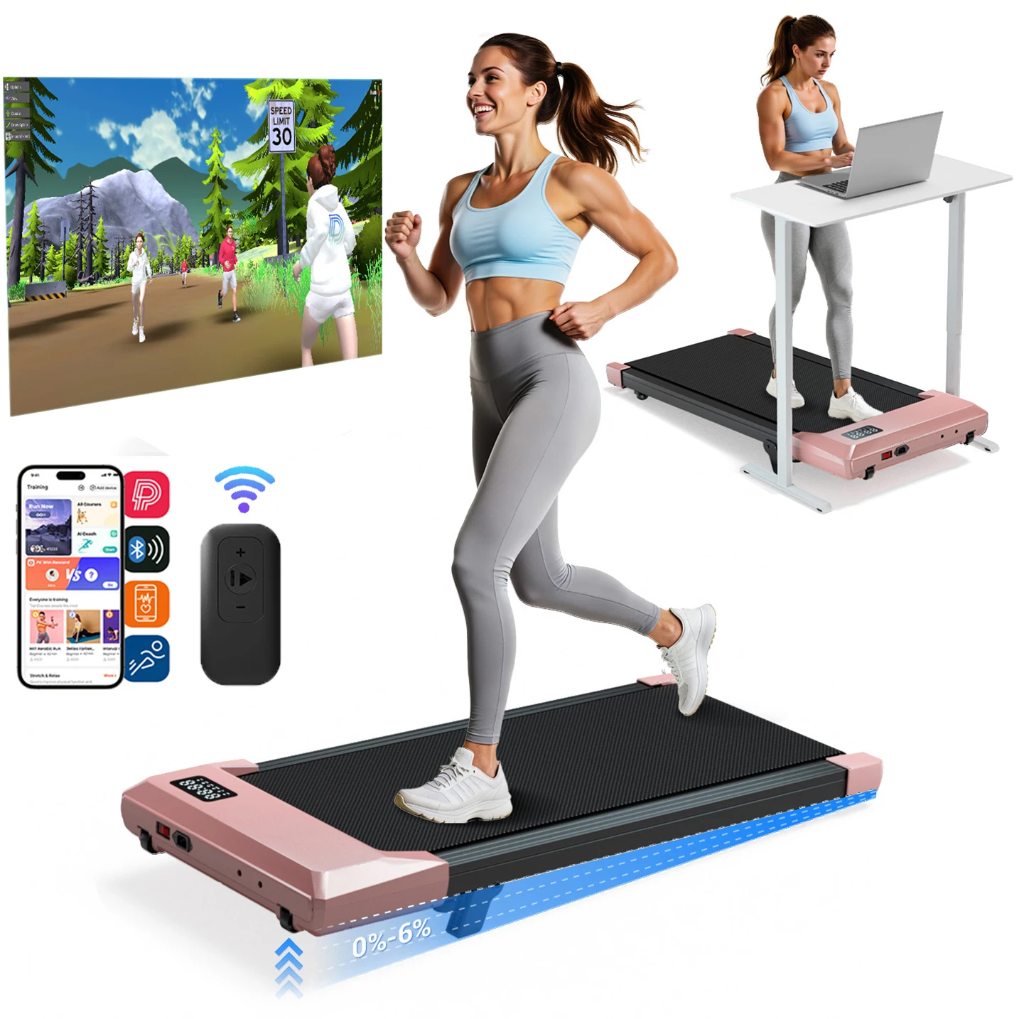 Opvouwbare 6% Helling Onder Bureau Loopbanden 2,5 PK Stille Wandelpad Draagbare Afstandsbediening LED Display 300LBS Oefening Wandelpad