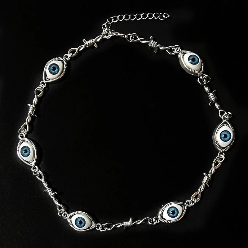 Subcultural Halloween: Dark Devil's Eye, Blue Eye Necklace Unisex Alien Eye Thorn Iron Necklace Hip Hop Punk Jewelry Necklace