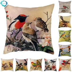 Colorful Bird Magpie Printed Cushion Cover Cotton Linen Decorative Pillow Cover Flora and Fauna Pillowcases for Home Chair Sofa