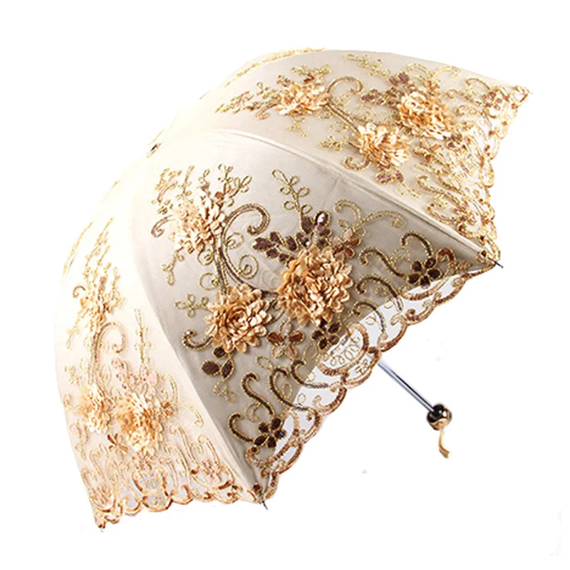 sunscreen lace embroidery three-fold umbrella