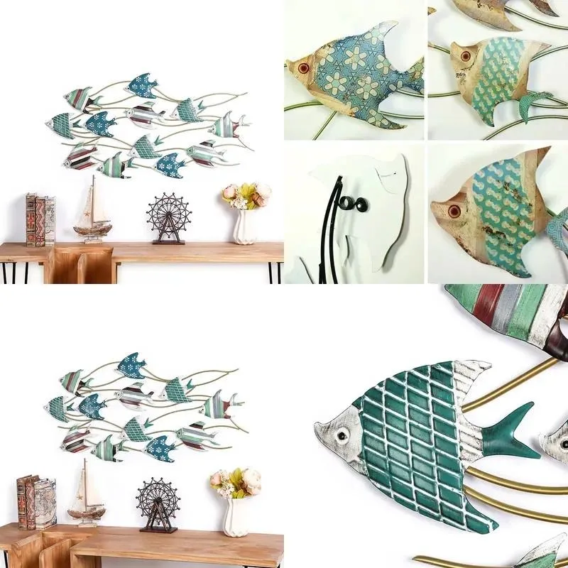Creative Industrial Style Tropical Fish Wall Decoration Iron Craft for Home Living Room Bar Decor