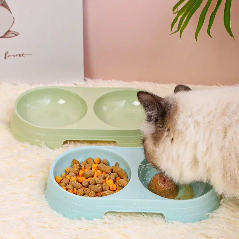 Macaron Pet Double Bowl Plastic Kitten Dog Food Drinking Tray Feeder Cat Feeding Pet Supplies Accessories