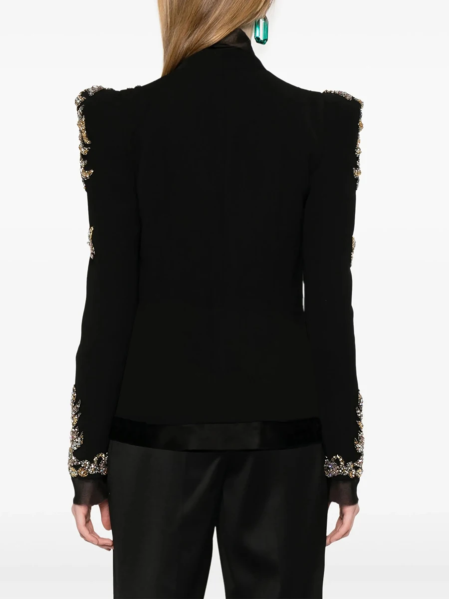 TWOTWINSTYLE Solid Spliced Beading Luxurious Jackets for Women V Neck Long Sleeves Temperament Jacket Female Fashion Clothes New