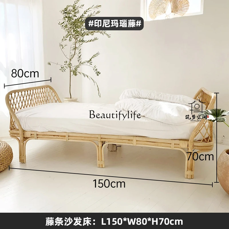 Japanese-style natural rattan single bed 1.2 meters small apartment living room Nordic rattan sofa bed