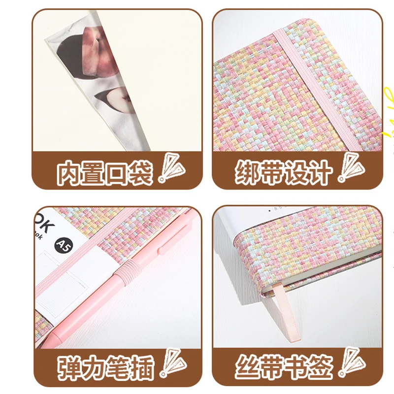 A5 Notebook Imitation Linen Hard Cover With Elastic Band 192 Pages Lined Paper Student Diary Planner Cute Stationery - view 6