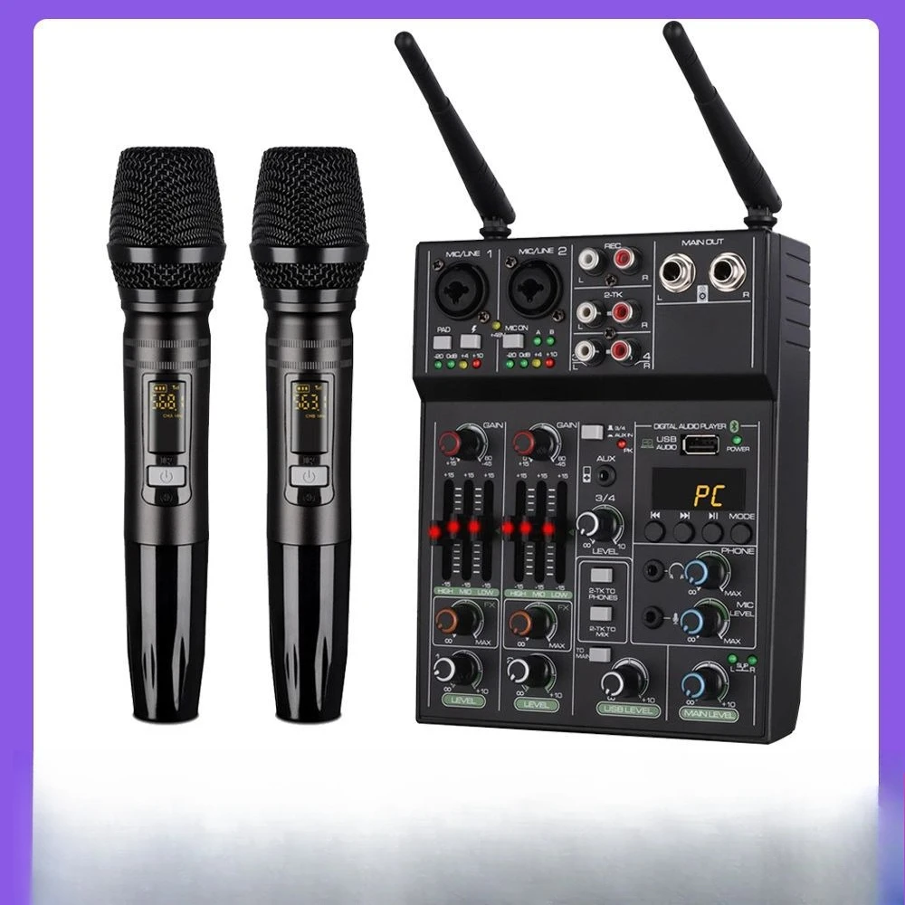 Mixer com um a dois, microfone sem fio, mixer Bluetooth, microfone cantor