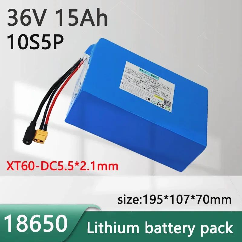 

36V 15Ah 18650 lithium battery pack 10S5P 1000W high power, suitable for outdoor backup batteries, with 25A BMS+XT60