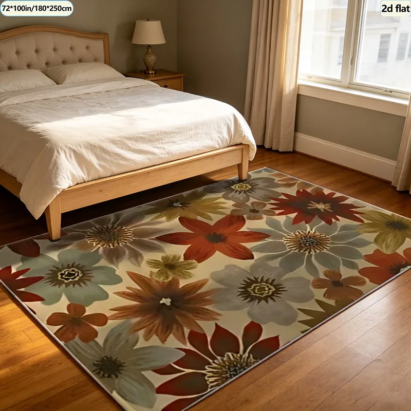 1 Piece of Soft Plush Carpet with Hand-Painted Floral Patterns, Warm and Comfortable, Suitable for All Seasons, Lightweight and Easy to Maintain, Ideal for Home Decor in Living Rooms, Bedrooms, and Entryways, Perfect for Autumn and Winter.