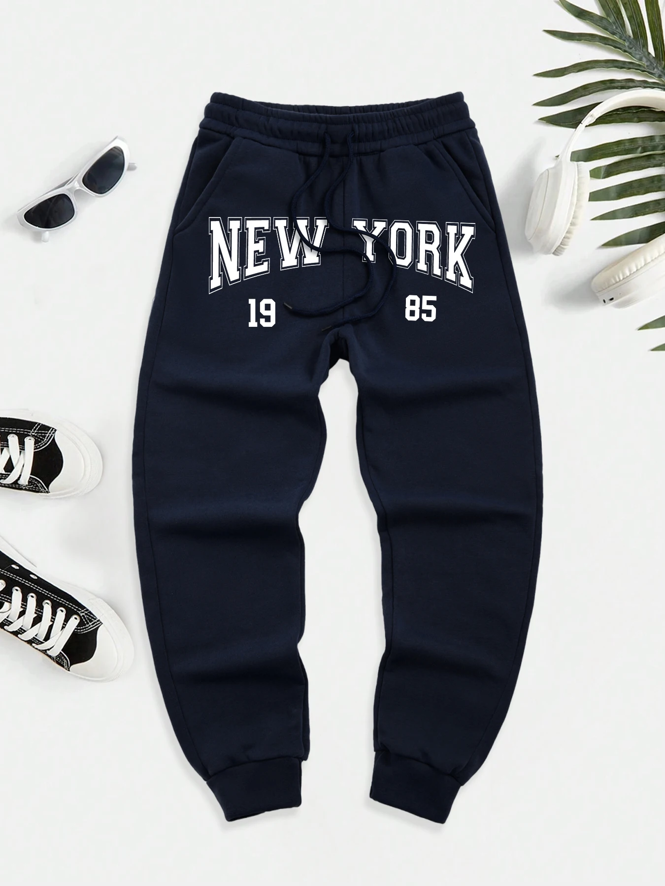 

New York 1985 Art Letter Print Men Casual Sweatpants Autumn Street Long Pants Jogging Comfy Pant Basic Elastic Waist Trousers