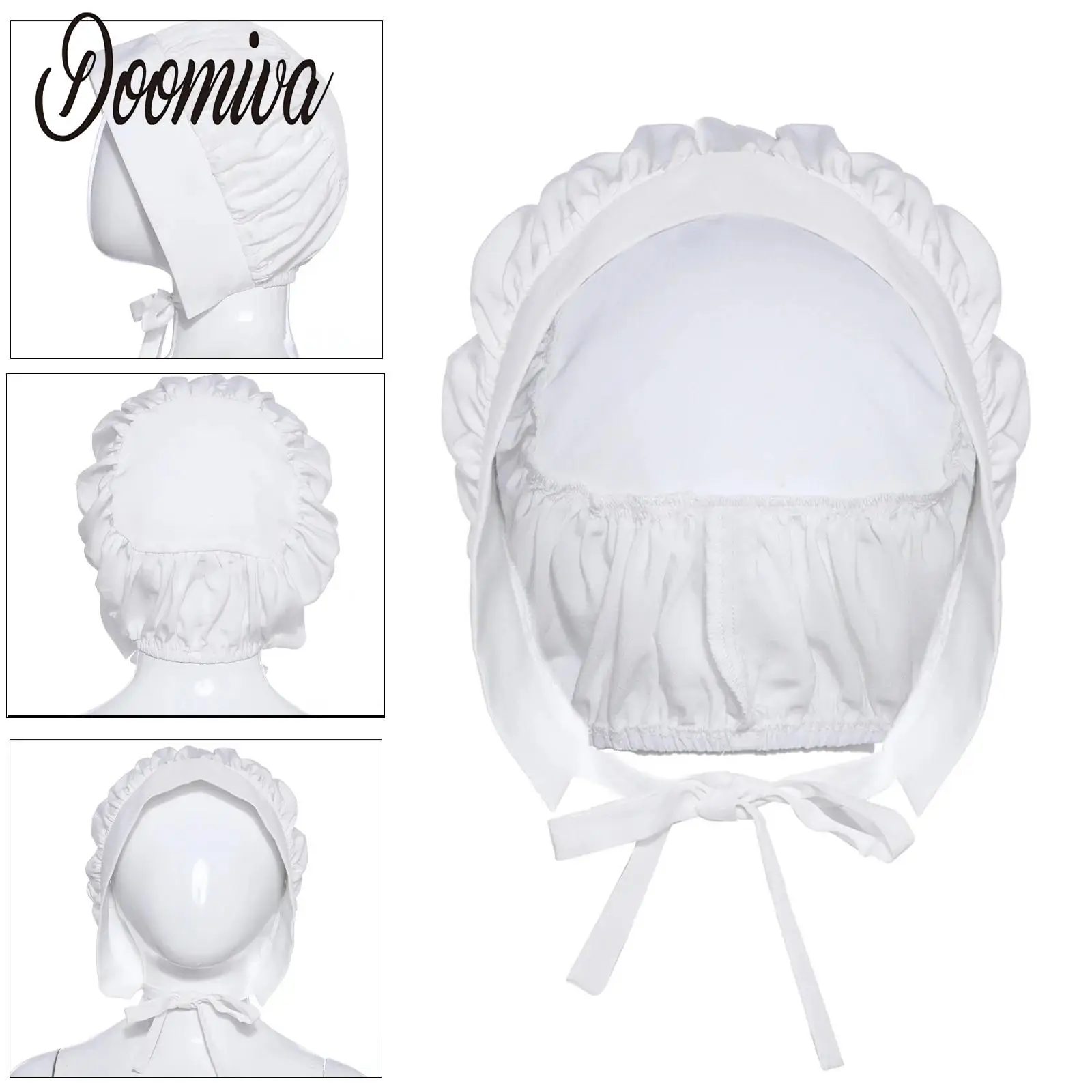 

White Bonnet Hat Headdress for Girls Pilgrim Hat Maid Cosplay Accessory Vintage Maid Masquerade Halloween Cosplay Party