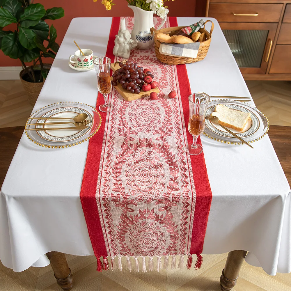 

Red Pattern Table Runner for Wedding Decoration Bridal Baby Shower Thanksgiving Christmas Halloween Birthday Party Event Decor