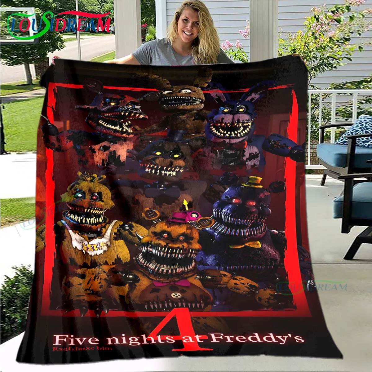 Horror Games Five Nights Bear  Printed Four Season Blanket Sofa Cover Travel Bed Plush Office Break Blanket Picnic Blanket