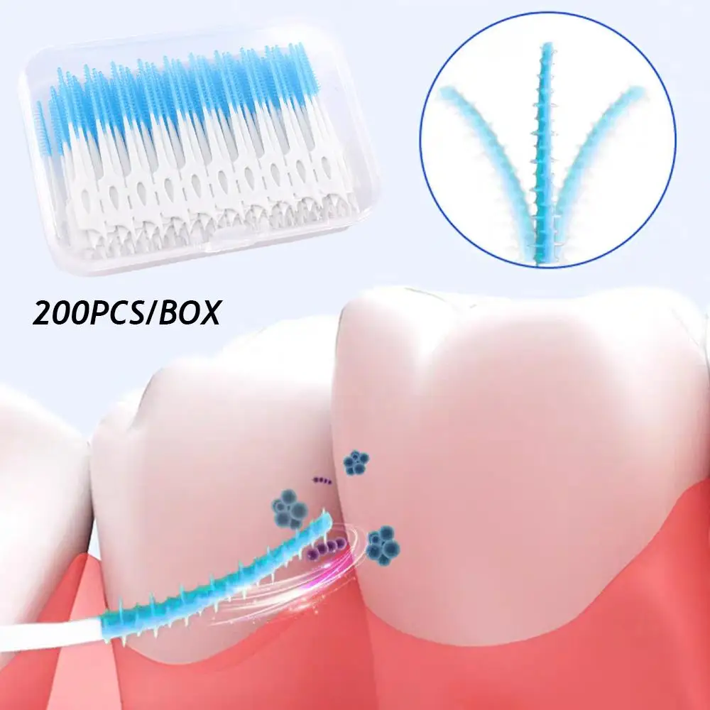 Hot 200pcs Interdental Silicone Brushes Super Soft Dental Cleaning Brush Silicone Toothpicks With Thread Floss Oral Care Tools