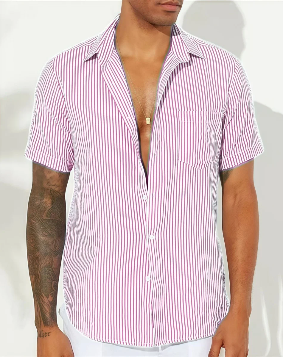 

2025 Spring Summer New Casual Shirts Mens Fashion Buttoned Turn-down Collar Striped Shirt For Men Vintage Loose Cardigan Tops