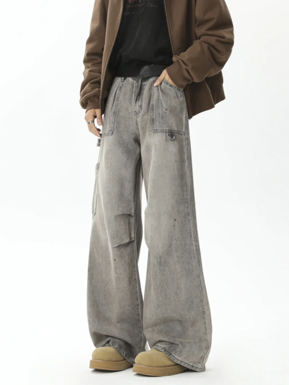 

Waed Vintage Men's Jeans Loose Wide Leg Bell Bot Casual Long Trousers Spring Autumn Faion Trend Loose Fit Jeans
