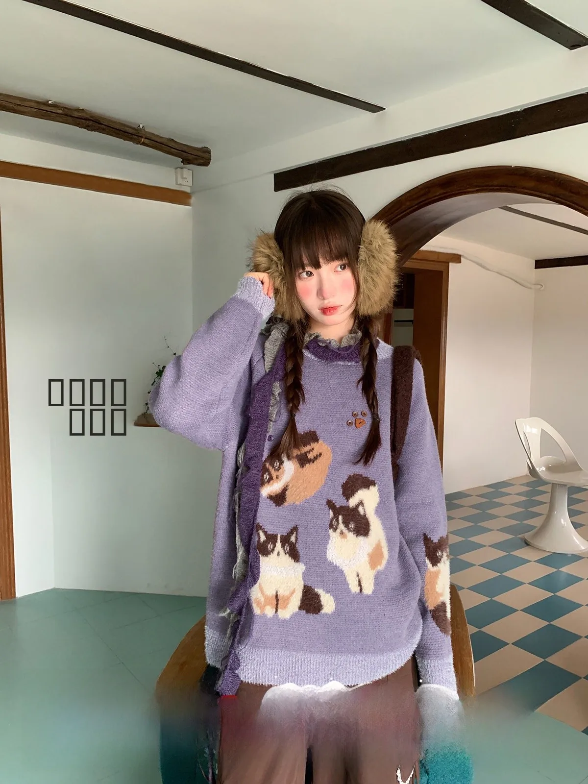 

Свитер с милым принтом, круглый вырез, свободный крой, женский, комфортный, мягкий на ощупь, осенне-зимний, модный, для повседневной носки, трикотаж