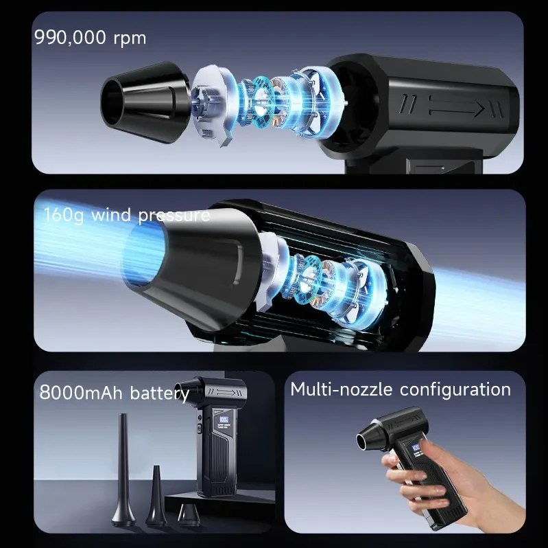 

990000RPM Wireless Jet Fan Brushless Motor Turbo Jet Blower Car Vacuum Cleaner Lighting/Digital Display Outdoor Portable Blower