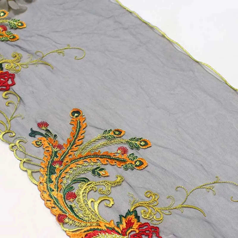 

40Yards Exquisite Tulle Bordado Embroidery Lace Trim with Colorful Glitter Flowers Black Mesh Embroidered Lace for Abaya Dress