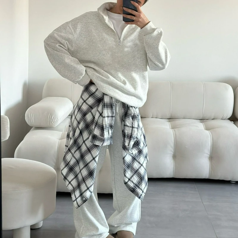 

Pullover Lace-up Sweatpants Two-piece Set for Women New Fashion Half-collar Long-sleeved Top Long Pants Casual Set 2026 Autumn