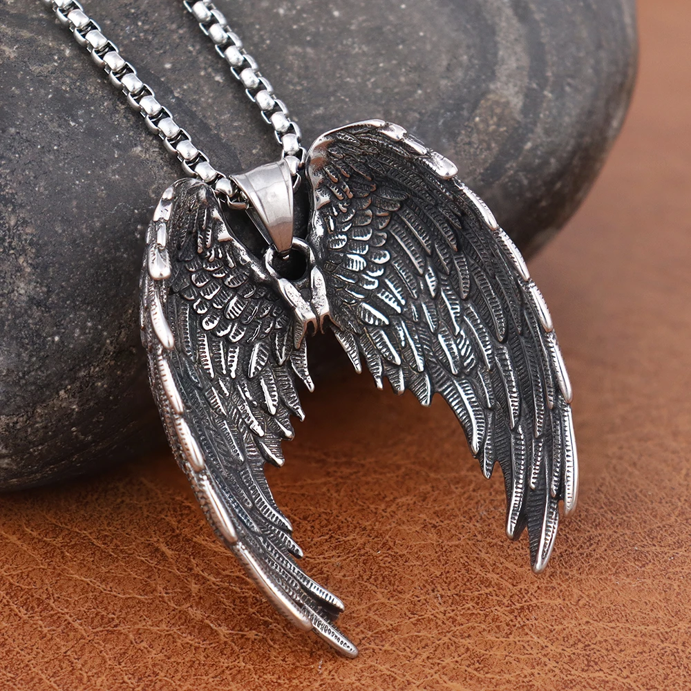 Classic Simple Angel Wing Necklaces Fashion 316L Stainless Steel Amulet Pendant Male and Female Friends Jewelry Gifts Never Fade