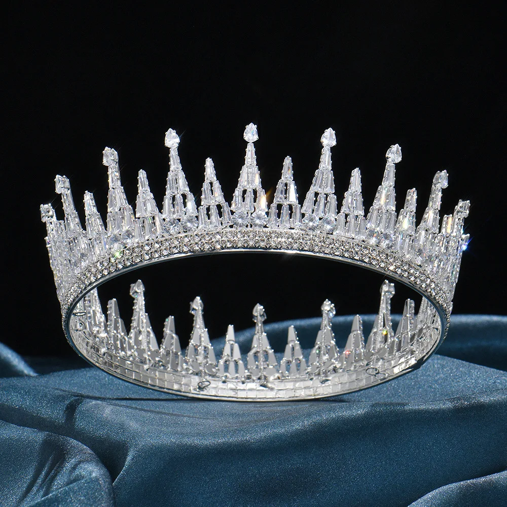 Luxury King Queen Crowns For Pageant Crystal Round Bridal Tiara Crown Women Diadem Wedding Bride Hair Jewelry Headdress Corona