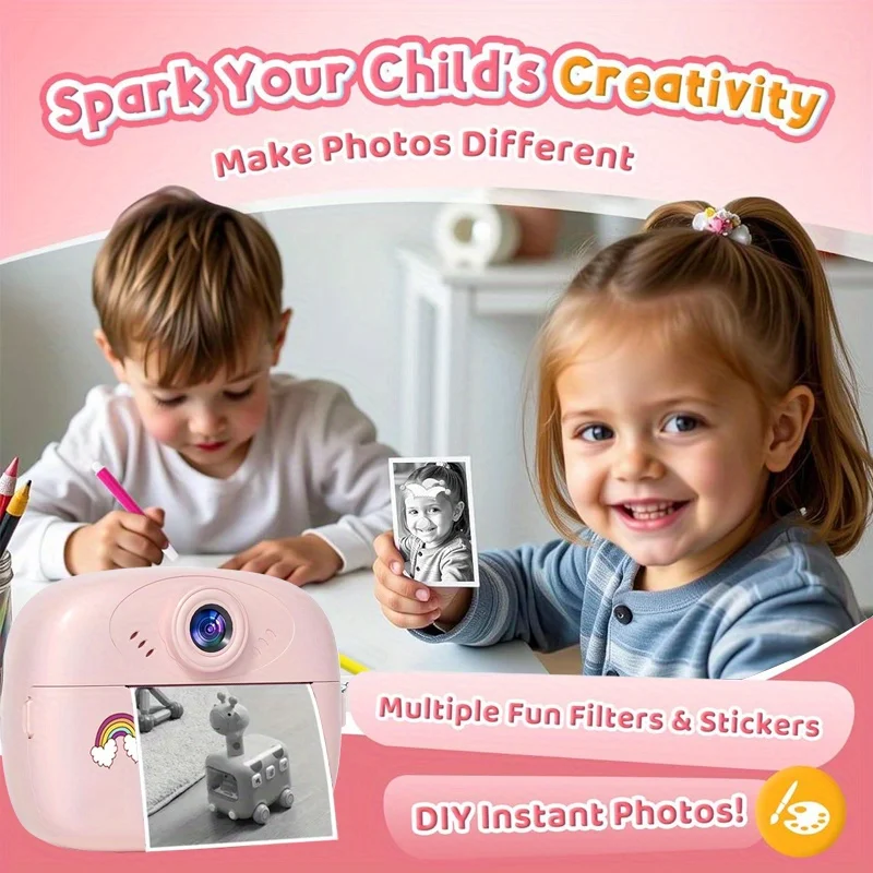 FHD Print Camera Cute Creative Thermal Paper Instant Print Photo Video Outdoor Travel Camera Support 32GB Memory Card