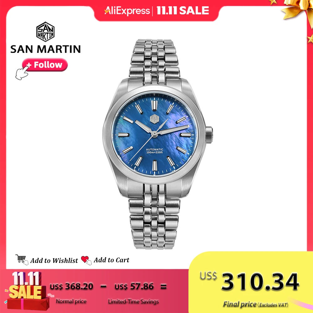 

San Martin 39mm Luxury Dress Men Watch Miyota 90S5 MOP Dial Gada Automatic Mechanical Watches Waterproof 10Bar Luminous SN0144