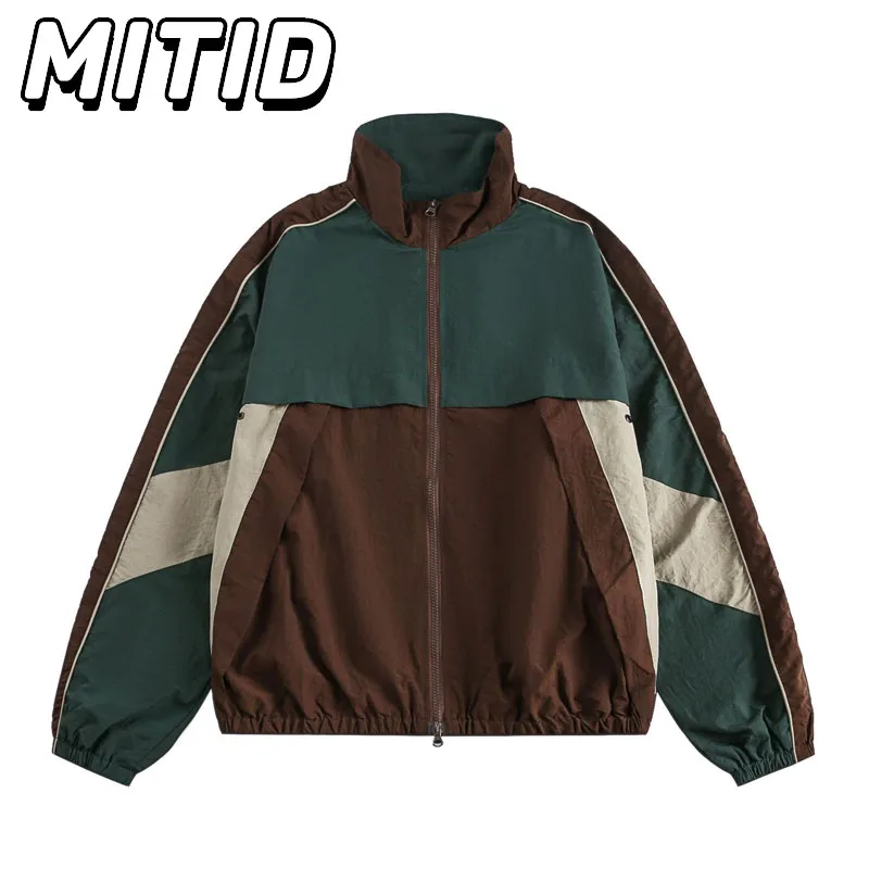 

Spring Autumn Jacket Men Japanese Retro Outdoor Functional Windbreaker Jacket Patchwork Color Stand Collar Coat For Men&Women