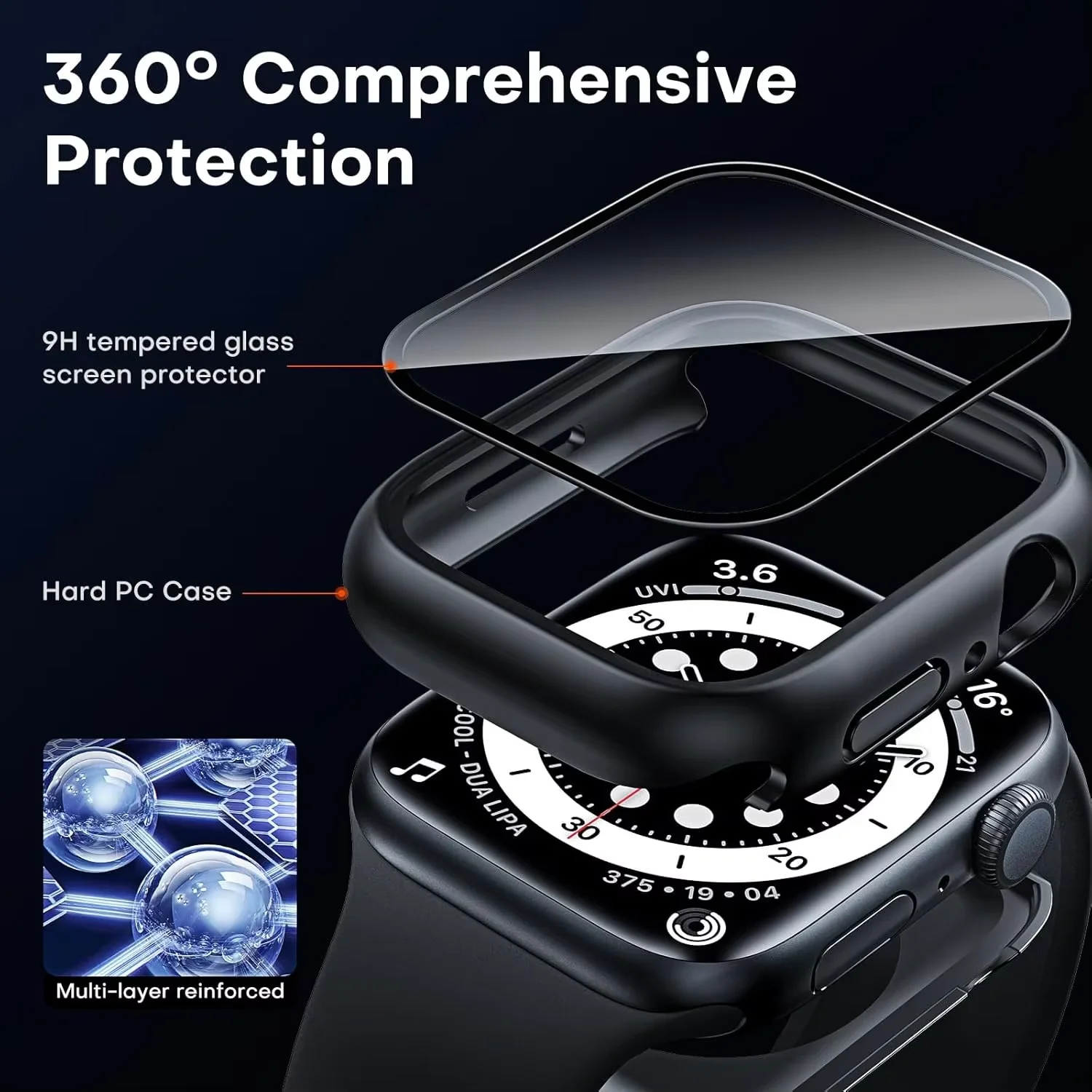 Tempered Glass and Cover for Apple Watch, Screen Protector, Case Series 9,4,5,6,SE,7, 8, 49mm, 45mm, 41mm, 44mm, 40mm, 42mm, 38m